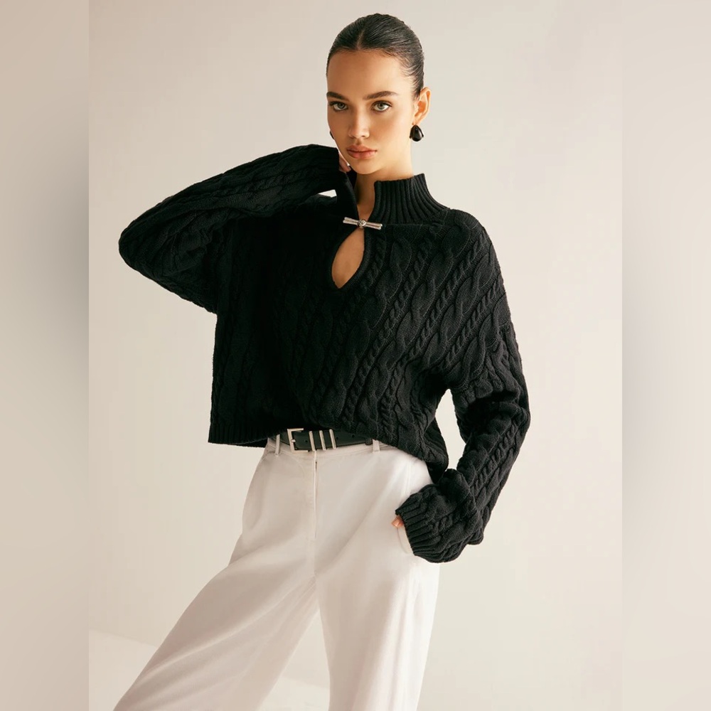 Commense Black Cable Knit Sweater